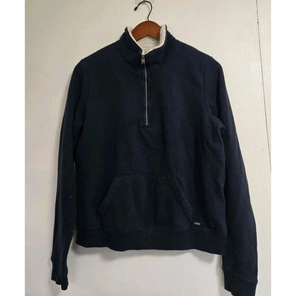 Hollister 1/4 Zip Jacket Mens L Blue Sherpa Lined Heavyweight Sweater Shacket‎